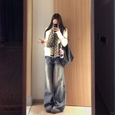 批发美式低腰喇叭<b class='q'>牛仔裤</b><b class='q'>女</b>春季2026新款重工猫须宽松不贴腿<b class='q'>直筒</b>微喇裤