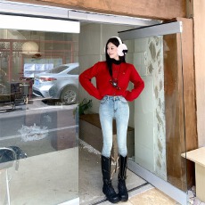 批发实拍 封神系列清新浅蓝色磨毛<b class='q'>牛仔裤</b>2026韩国版弹力加绒小脚靴裤