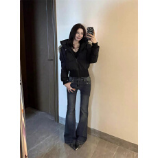 批发美式设计感水洗做旧微喇<b class='q'>牛仔</b>裤女春季2026高个子显瘦拖地裤