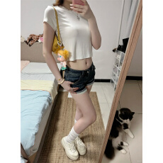 批发<b class='q'>夏</b>季刺绣百搭显瘦低腰牛仔短裤女重工水洗美式热裤女