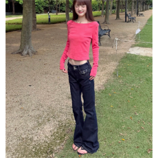 批发2026新款美式复古水洗低腰弹力微喇修身显瘦辣妹<b class='q'>牛仔裤</b>女拖地裤子