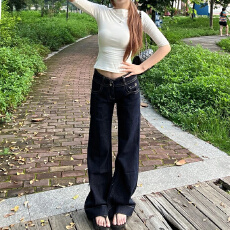 批发2026秋季新款今年流行<b class='q'>显瘦</b>美式<b class='q'>牛仔裤</b>女复古拖地低腰弹力宽松裤子