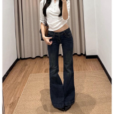 批发美式复古微喇牛仔裤女秋季2026新款设计感修身拖地马蹄喇叭长<b class='q'>裤子</b>