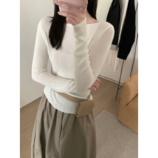 批发2025新款设计款百搭时尚春秋濮院<b class='q'>正品</b>修身显瘦好穿一字领针织衫