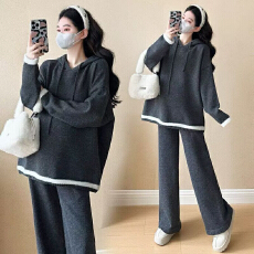 批发套装秋冬2025韩系软糯时尚洋气毛衣休闲连帽上衣阔腿裤两件套