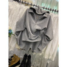 批发韩系新款纯色连帽拉链毛衣开衫外套时尚贴布修身短<b class='q'>裤</b>针织两件套女