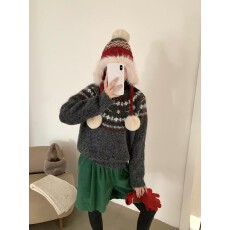 批发韩系复古<b class='q'>手工</b>绣花套头圆领<b class='q'>毛衣</b>女冬季氛围感圣诞新年穿搭针织上衣