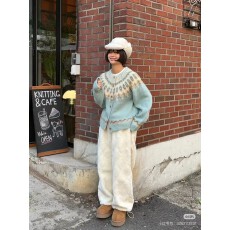 批发<b class='q'>韩国</b>chic秋冬减龄复古小众设计感气质费尔岛提花圆领羊驼毛衣女