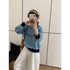 费尔岛撞色毛衣女长袖2026冬季新款韩系法式百搭复古慵懒保暖上衣