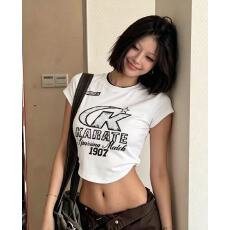 批发酷辣妹<b class='q'>街头</b>字母印花纯棉短款2026春夏新ins潮韩日ootd摇滚暗黑T恤