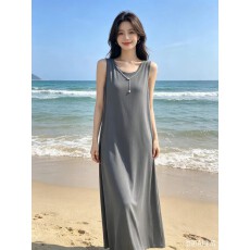 批发夏季新款修身显瘦打底长裙女宽松休闲百搭背心裙黑色双吊带<b class='q'>连衣裙</b>