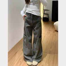 批发嘻哈高街休闲直筒<b class='q'>牛仔裤</b>女春秋新款高腰宽松<b class='q'>韩版</b>时尚拖地<b class='q'>牛仔裤</b>潮