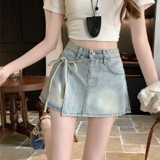 批发2026新款小个子假两件牛仔裙裤女夏季<b class='q'>不规则</b>绑带高腰显瘦<b class='q'>半身裙</b>裤