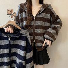 批发<b class='q'>实拍</b>~<b class='q'>大码</b>胖MM新款设计感慵懒风宽松拉链连帽针织衫遮肉显瘦外套