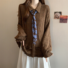 批发实拍~<b class='q'>大码</b>胖MM新款镂空开衫慵懒风衬衫遮肉显瘦上衣     领带实价