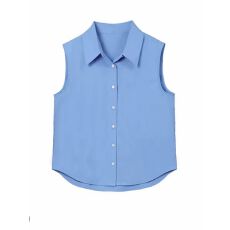 批发【四季叠搭】秋季休闲宽松纯色叠搭翻领无袖<b class='q'>衬衫</b>女内搭打底衫<b class='q'>衬衣</b>