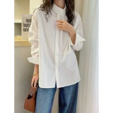 批发2026早春新款欧货设计感翻领单排扣长袖<b class='q'>衬衫</b>休闲百搭上衣女