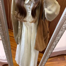 批发法式肌理感百搭针织开衫女早秋法式收腰显瘦娃娃领内搭<b class='q'>连衣裙</b>套装