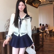 批发早秋新款<b class='q'>海军</b>领学院风JK<b class='q'>制服</b>套装长袖针织衬衫上衣百褶短裙两件套