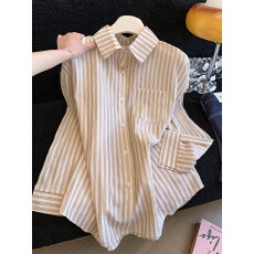 批发实拍2026新款春季上衣小个子高级设计感小众条纹法式长袖防晒衬衫