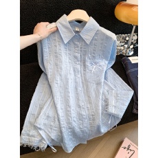 批发实拍2026蓝色蕾丝拼接丝带天丝防晒衬衫女上衣<b class='q'>夏季</b>薄款外套女宽松