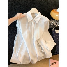 批发松弛感廓形白色拼接蕾丝刺绣长袖<b class='q'>衬衫</b>女春夏薄款防晒<b class='q'>衬衣</b>外套