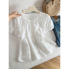 批发韩式复古镂空短袖<b class='q'>衬衫</b>女2026夏季宽松显瘦<b class='q'>灯笼袖</b><b class='q'>衬衣</b>上衣