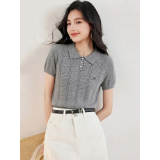 批发2026新款夏季灰色薄款学院风气质短袖内搭小个子针织衫上衣