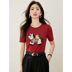 批发时尚圆领领小马设计针织衫女2026夏季新款休闲修身短袖上衣