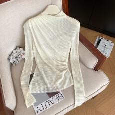 批发实拍设计感褶皱秋冬季外穿内搭针织打底衫新款<b class='q'>显瘦</b>百搭纯色上衣女