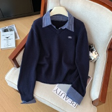 批发实拍高级感秋冬季百搭假两件毛衣女新款通勤外穿显瘦拼接<b class='q'>格子</b>长袖