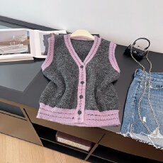 批发实拍高级感小香风亮片叠穿马甲女秋冬季新款气质显瘦无袖开衫背心