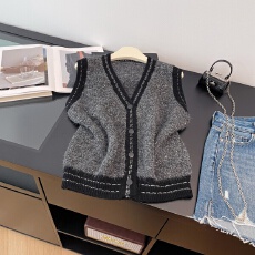批发实拍高级感小香风亮片叠穿马甲女秋冬季新款气质显瘦无袖开衫背心