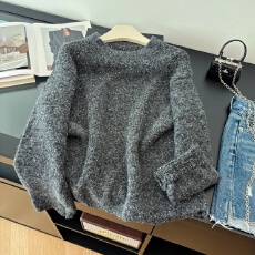 批发实拍秋冬季新款宽松外穿洋气上衣高级感带亮丝软糯宽松灰色毛衣女