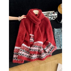 批发实拍复古费尔岛加厚搭配围脖毛衣<b class='q'>套装</b>女秋冬季新款保暖宽松上衣