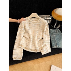 批发实拍新款软糯甜美秋季外穿洋气<b class='q'>长袖</b>高级感小香风漂亮圆领毛衣女