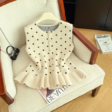 批发实拍洋气波点显瘦气质叠穿马甲开衫女秋<b class='q'>冬</b>季新款漂亮外穿百搭背心