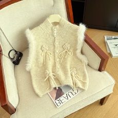 批发实拍小香风毛绒绒洋气叠穿马甲开衫女秋<b class='q'>冬</b>季新款显瘦气质宽松背心