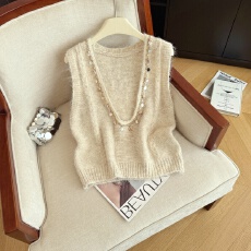 批发实拍早春季新款优雅风亮片气质叠穿<b class='q'>马甲</b>女百搭气质舒适针织背心