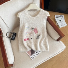 批发实拍春夏季新款童趣刺绣显瘦叠穿马甲女洋气百搭软糯舒适无袖<b class='q'>背心</b>