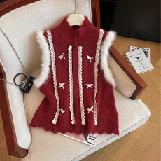 实拍早春季新款名媛外穿叠搭气质马甲女洋气蕾丝边显瘦无袖开衫