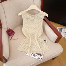 批发实拍<b class='q'>夏季</b>新款性感度假外穿显瘦镂空背心女舒适内搭洋气针织上衣