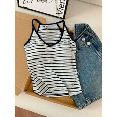 批发实拍经典条纹显瘦露肩性感抹胸女夏季新款带<b class='q'>胸</b>垫气质外穿吊带美背