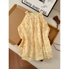 批发实拍复古镂空提花<b class='q'>无袖</b>衬衫女夏季新款洋气外穿宽松显瘦百搭上衣