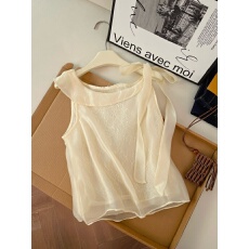 批发实拍高级感碎花外穿气质<b class='q'>无袖</b><b class='q'>雪纺衫女</b>夏季新款洋气飘带百搭衬衫