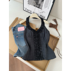 批发实拍显瘦漂亮设计感木耳边挂脖上衣<b class='q'>女</b>夏季新款辣妹外穿无袖背心