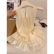 批发实拍韩系显瘦荷叶边拼接洋气舒适上衣<b class='q'>女</b>夏季新款宽松百搭无袖衬衫