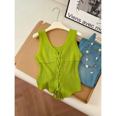 批发实拍夏季性感辣妹外穿镂空系绳背心女新款设计感收腰<b class='q'>显瘦</b>针织上衣