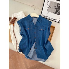 批发实拍港风复古气质显瘦百搭<b class='q'>牛仔</b><b class='q'>衬衫女</b>夏季新款外穿洋气翻领短袖