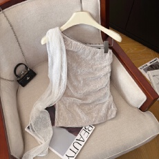 批发实拍性感辣妹外穿飘带提花上衣女夏季新款纯欲露肩<b class='q'>收腰</b>显瘦背心